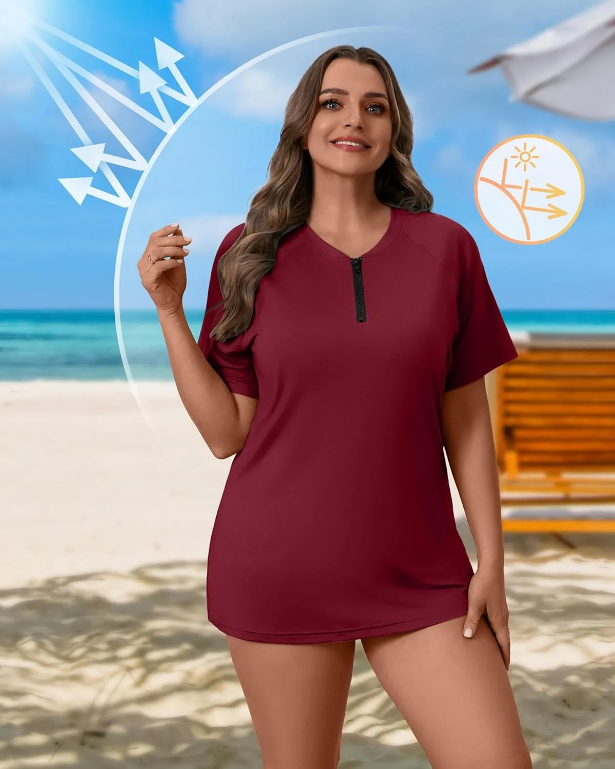 2 Pack Women's Plus Size Quick Dry Rash Guard Half Zip Swimsuit Short Sleeve Swim Shirt Tops Sun Protection