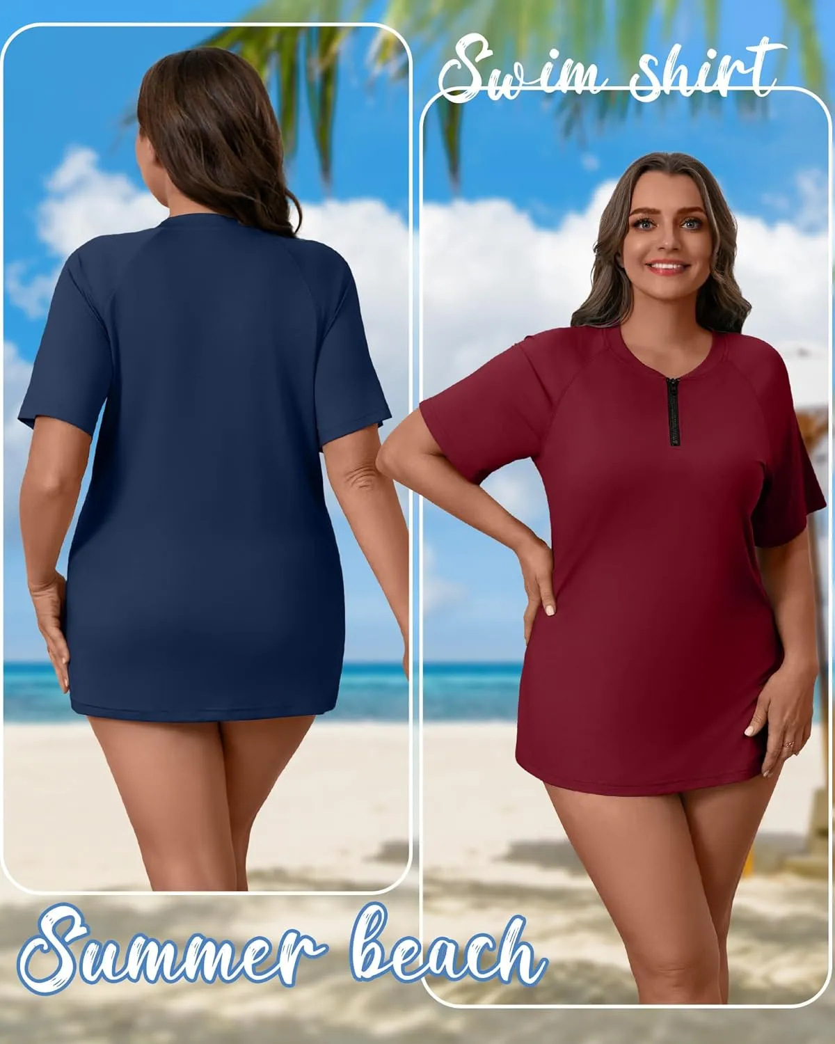 2 Pack Women's Plus Size Quick Dry Rash Guard Half Zip Swimsuit Short Sleeve Swim Shirt Tops Sun Protection