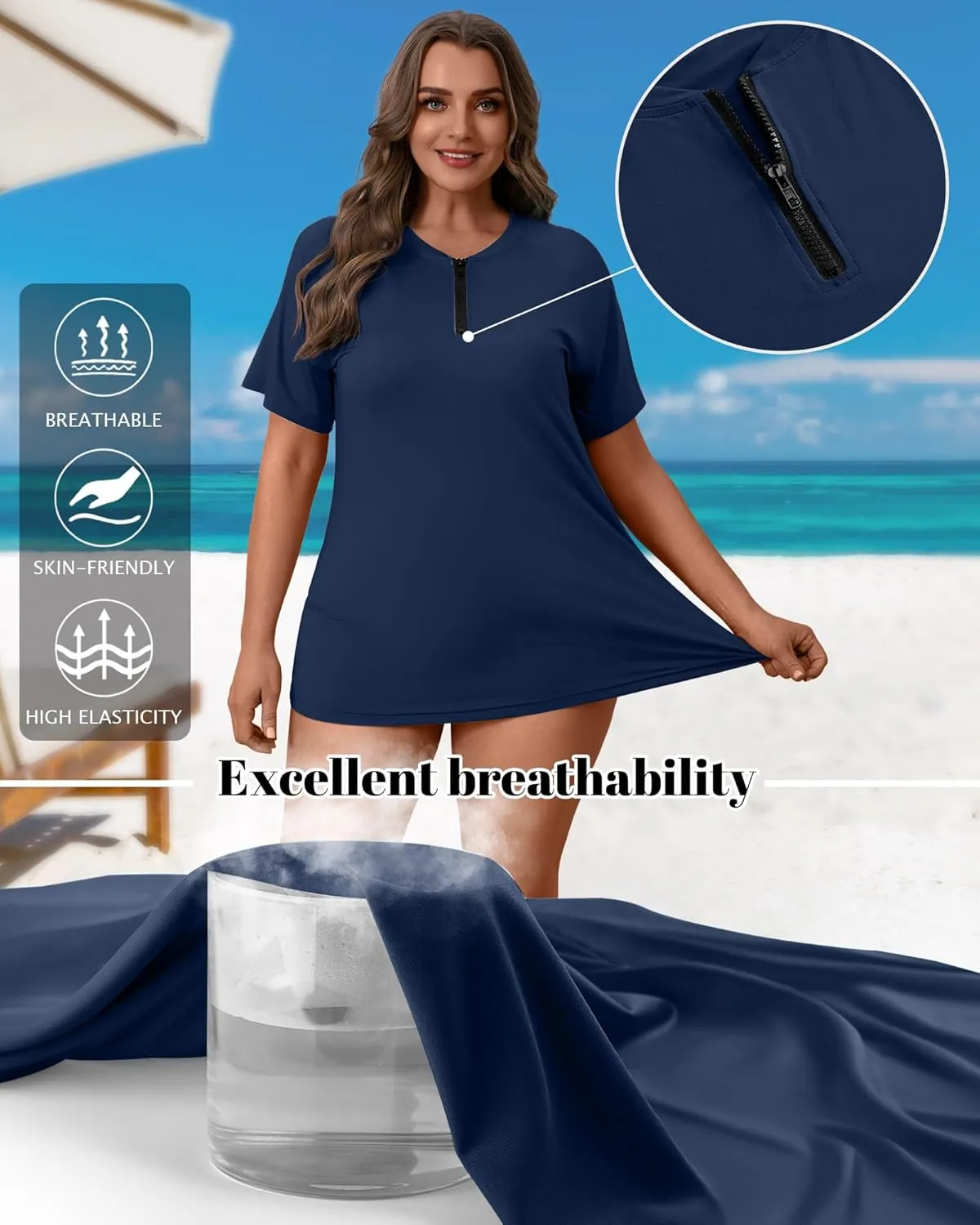 2 Pack Women's Plus Size Quick Dry Rash Guard Half Zip Swimsuit Short Sleeve Swim Shirt Tops Sun Protection