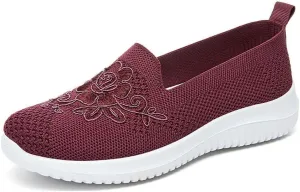 2025 New Women's Slip-On Knit Mesh Loafers, Lightweight and Comfortable Embroidered Flat Walking Shoe