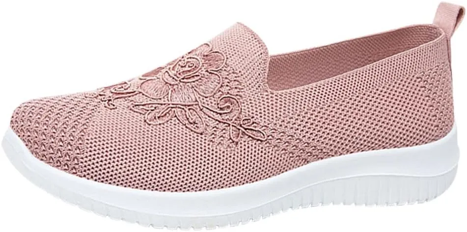 2025 New Women's Slip-On Knit Mesh Loafers, Soft and Comfortable Embroidered Flat Shoe