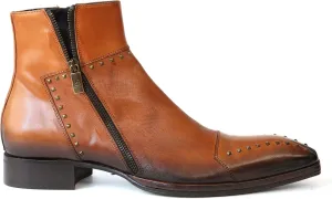 3516 Italian Cognac/Lazer Cut Leather Boots with Studs and Zippers