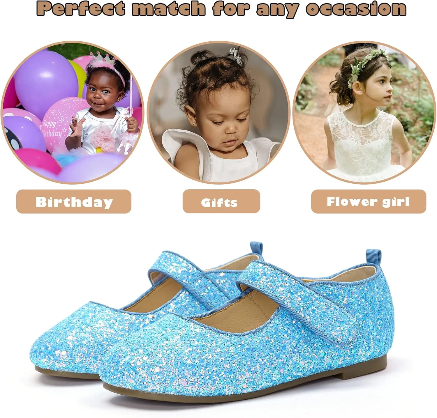 ADAMUMU Girls Dress Up Shoes Sparkly Shoes for Girls Princess Mary Jane School Uniform Dress Shoes in Performance, Prom and Graduation for Toddler/Little/Big Kids