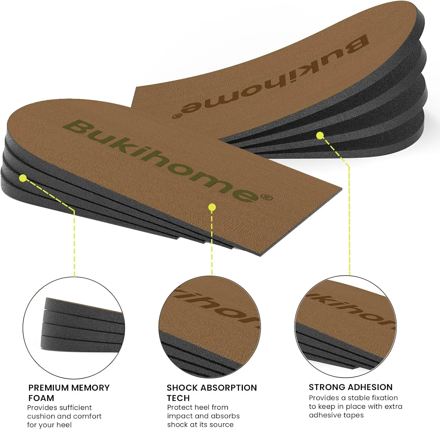 Adjustable Heel Lift Inserts for Shoes - Bukihome Orthopedic Shoe Lift for Uneven Legs 4 Layers Height Increase Insole for Heel Pain,Heel Spur,Achilles Tendonitis,Small,Brown,2 Pairs