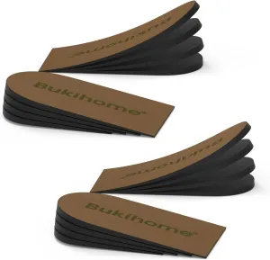 Adjustable Heel Lift Inserts for Shoes - Bukihome Orthopedic Shoe Lift for Uneven Legs 4 Layers Height Increase Insole for Heel Pain,Heel Spur,Achilles Tendonitis,Small,Brown,2 Pairs