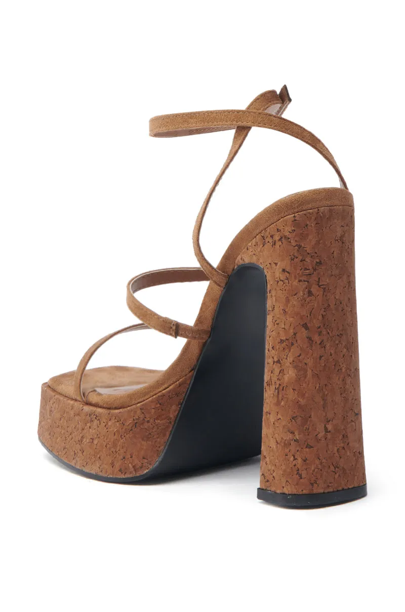 AKIRA KNAPP BROWN CORK PLATFORM SANDAL