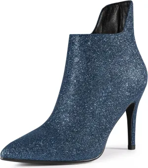 Allegra K Women's Glitter Pointed Toe Cutout Sparkly Stiletto Heels Ankle Boots