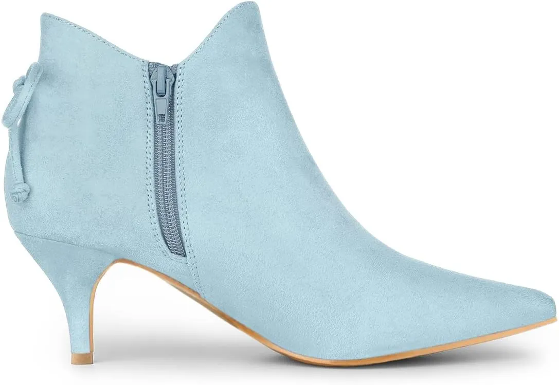 Allegra K Women's Pointed Toe Kitten Heel Ankle Booties