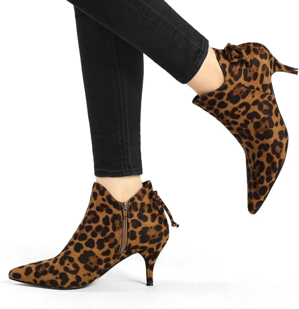 Allegra K Women's Pointed Toe Kitten Heel Ankle Booties