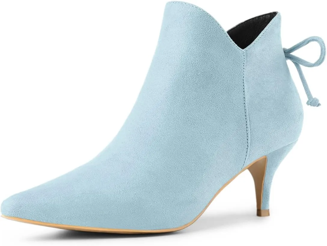 Allegra K Women's Pointed Toe Kitten Heel Ankle Booties