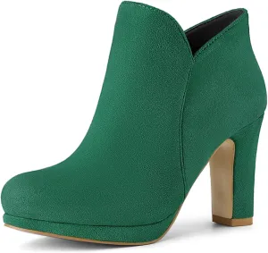 Allegra K Women's Round Toe Chunky Heeled Ankle Heel Boots