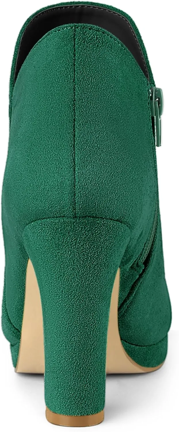Allegra K Women's Round Toe Chunky Heeled Ankle Heel Boots