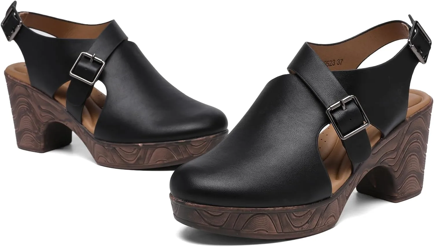 Altxic Women's Comfy Low Block Chunky Heels Sandals Closed Round Toe Casual Adjustable Slingback Strap Clogs