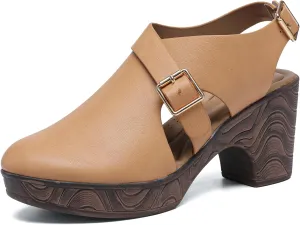 Altxic Women's Comfy Low Block Chunky Heels Sandals Closed Round Toe Casual Adjustable Slingback Strap Clogs