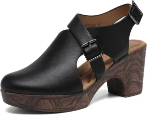 Altxic Women's Comfy Low Block Chunky Heels Sandals Closed Round Toe Casual Adjustable Slingback Strap Clogs