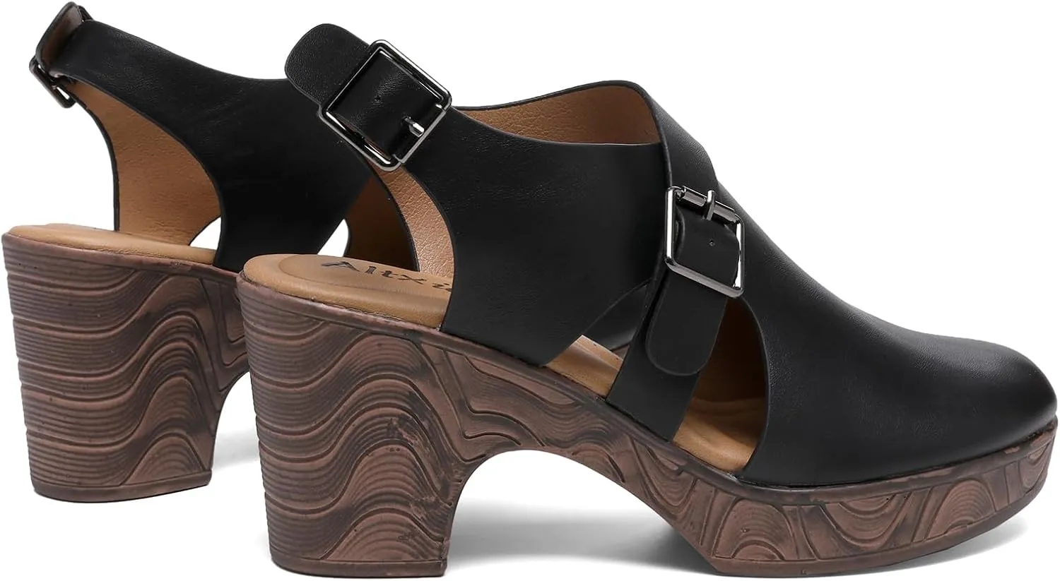 Altxic Women's Comfy Low Block Chunky Heels Sandals Closed Round Toe Casual Adjustable Slingback Strap Clogs