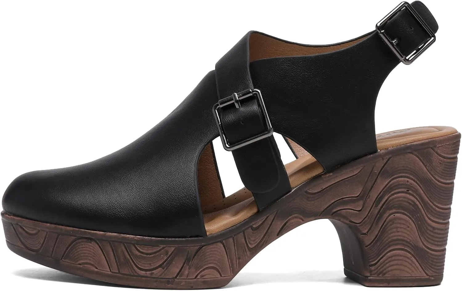 Altxic Women's Comfy Low Block Chunky Heels Sandals Closed Round Toe Casual Adjustable Slingback Strap Clogs