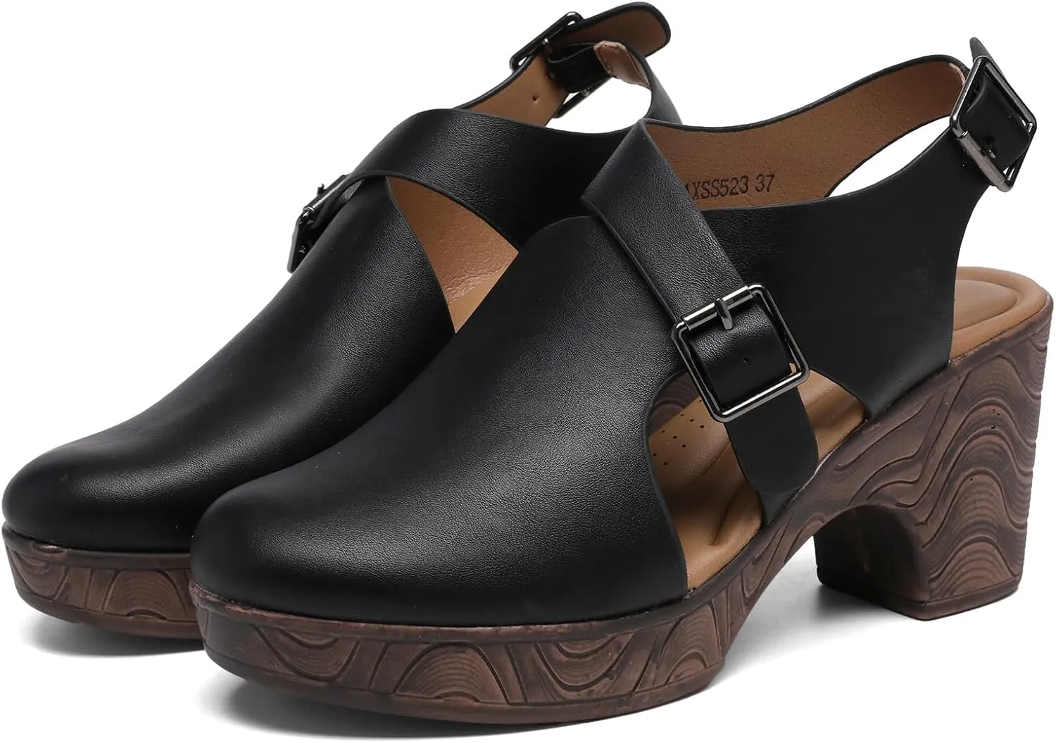 Altxic Women's Comfy Low Block Chunky Heels Sandals Closed Round Toe Casual Adjustable Slingback Strap Clogs
