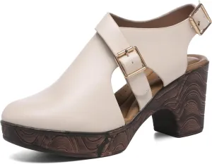 Altxic Women's Comfy Low Block Chunky Heels Sandals Closed Round Toe Casual Adjustable Slingback Strap Clogs