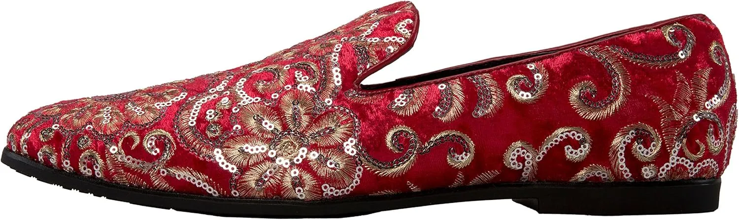 Amali Fabian, Men's Slippers - Mens Loafers - Slip On Shoes -Sequin Shoes, Embroidered Smoking Slipper, Fashion, Designer - Mens Dress Shoes