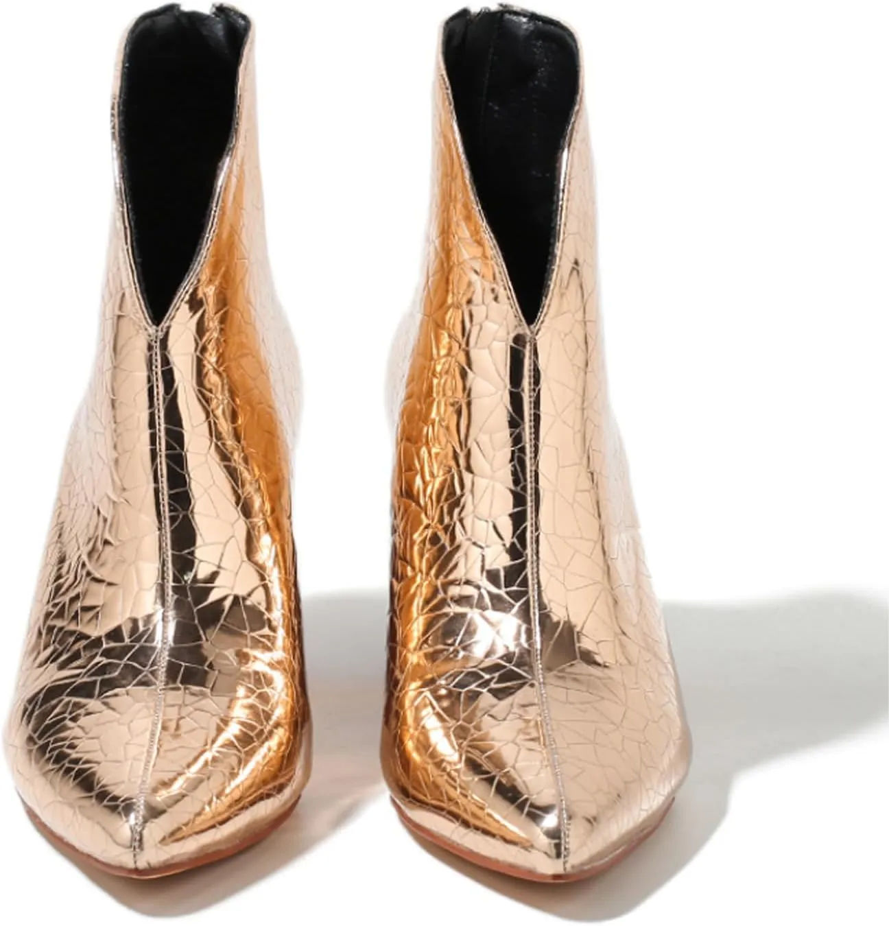 AMAZIDEAL Women's Snakeskin V Cut Chunky Heeled Slip On Ankle Boots,Fashion Pointed Toe Mid Block Heel Back Zipper Chelsea Booties