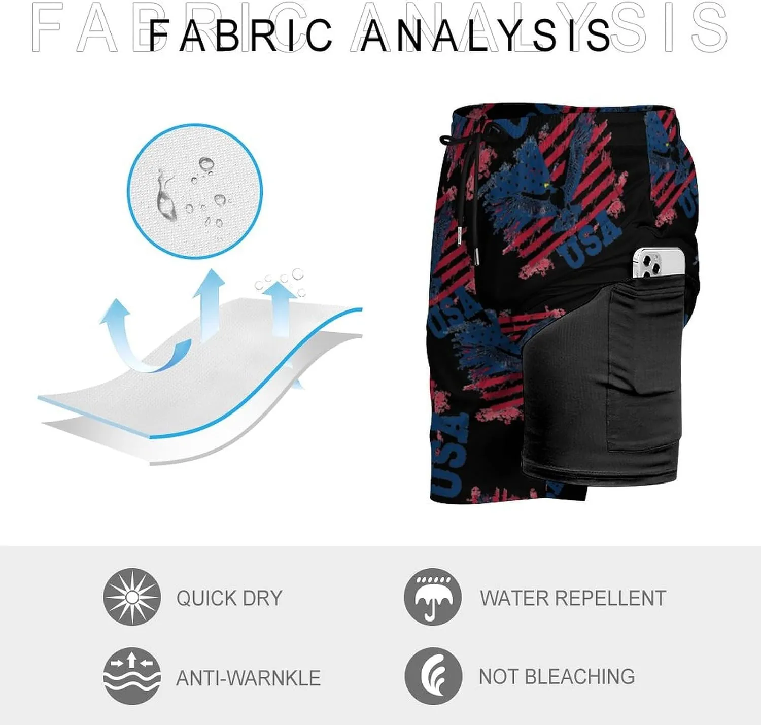 American Flag USA Eagle Men's Swim Trunks Quick Dry Board Shorts Swimwear Beach Shorts with Compression Liner