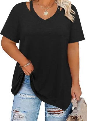 Amrto Women Plus Size Tops Cut Out V Neck 3/4 Sleeve Blouses Dressy Casual Tunic Tops to Wear with Leggings