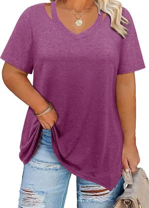 Amrto Women Plus Size Tops Cut Out V Neck 3/4 Sleeve Blouses Dressy Casual Tunic Tops to Wear with Leggings