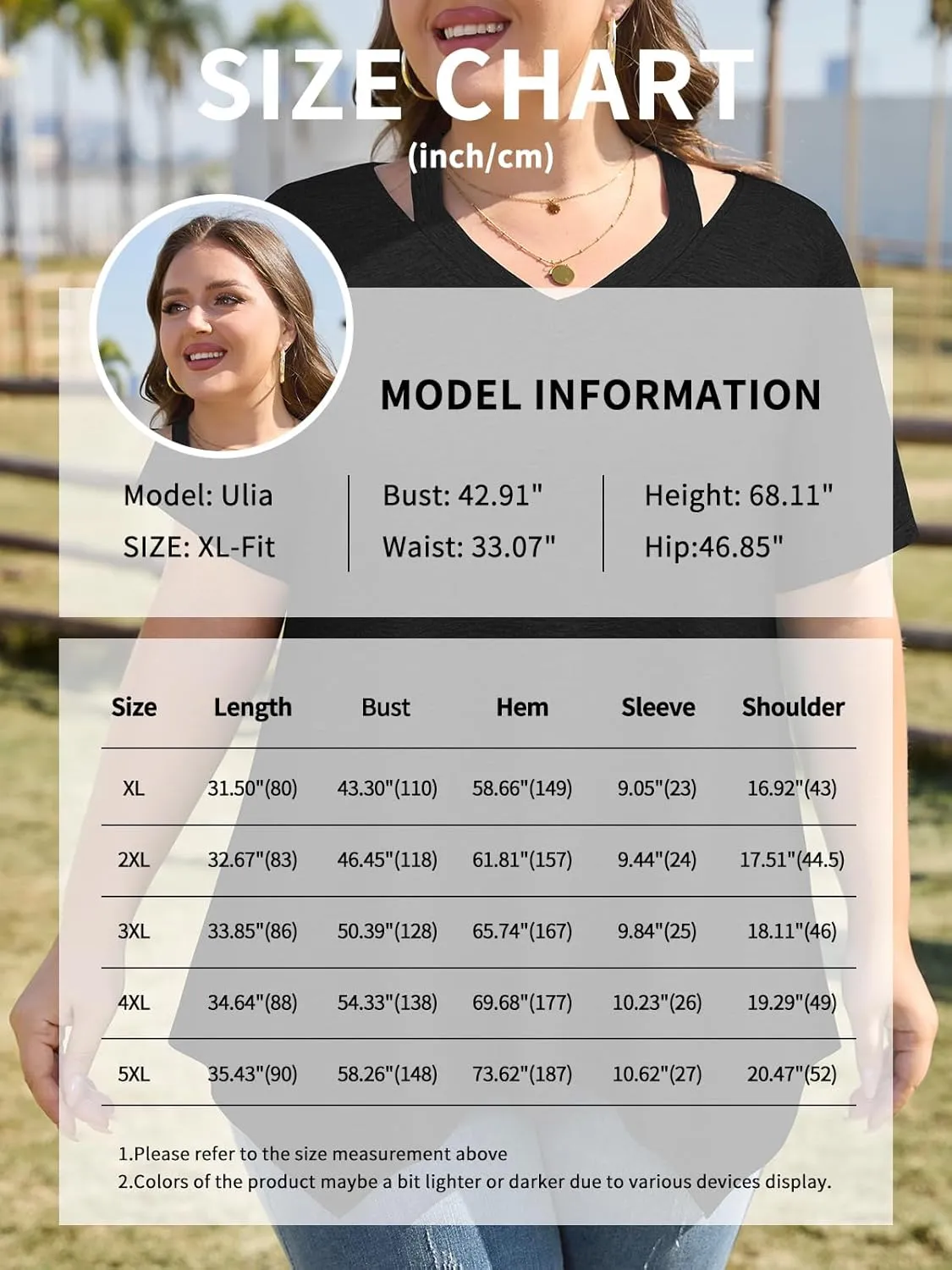 Amrto Women Plus Size Tops Cut Out V Neck 3/4 Sleeve Blouses Dressy Casual Tunic Tops to Wear with Leggings