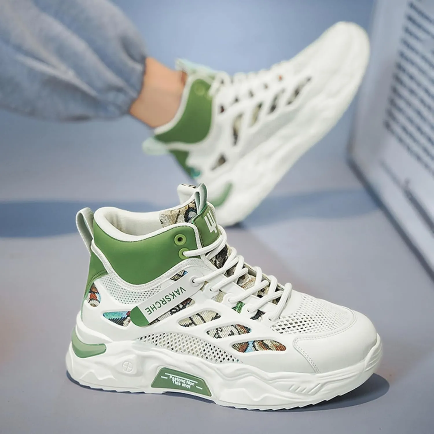 and Breathable Wide Basketball Shoes for Men, Also Ideal for Running and Walking. Extra Wide High - top Sneakers with Ankle Support, Combining Trend and Comfort Blue