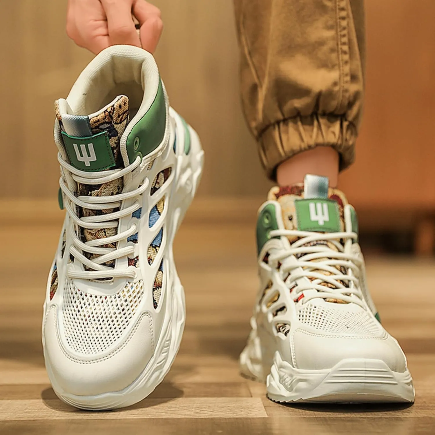 and Breathable Wide Basketball Shoes for Men, Also Ideal for Running and Walking. Extra Wide High - top Sneakers with Ankle Support, Combining Trend and Comfort Blue