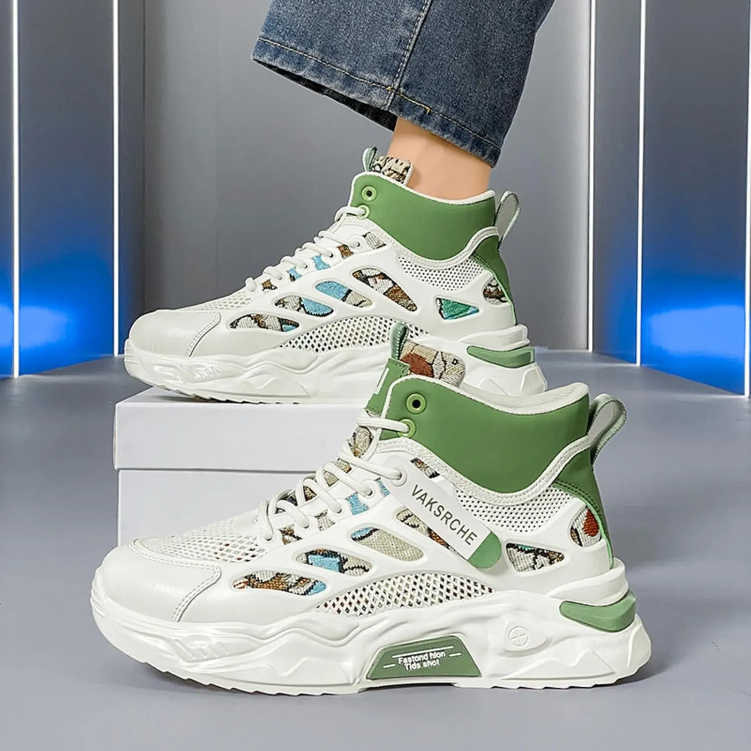 and Breathable Wide Basketball Shoes for Men, Also Ideal for Running and Walking. Extra Wide High - top Sneakers with Ankle Support, Combining Trend and Comfort Blue