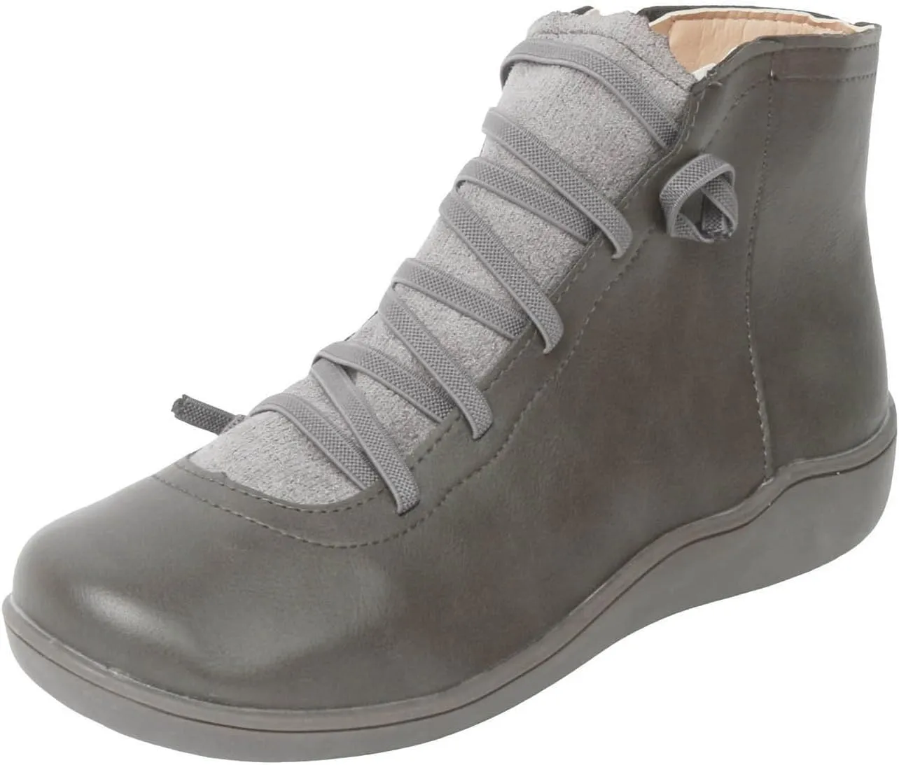 Ankle Boots for Women Low Heel Orthopedic Boots Arch Support Leather Comfortable Side Zip Fall Winter Wedge Booties