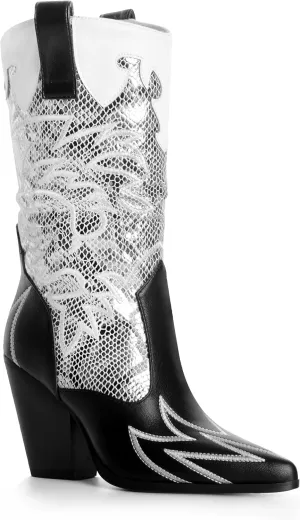 ANN CREEK Women's Contrast Cowboy Boots Cowgirl Mid Calf Boots