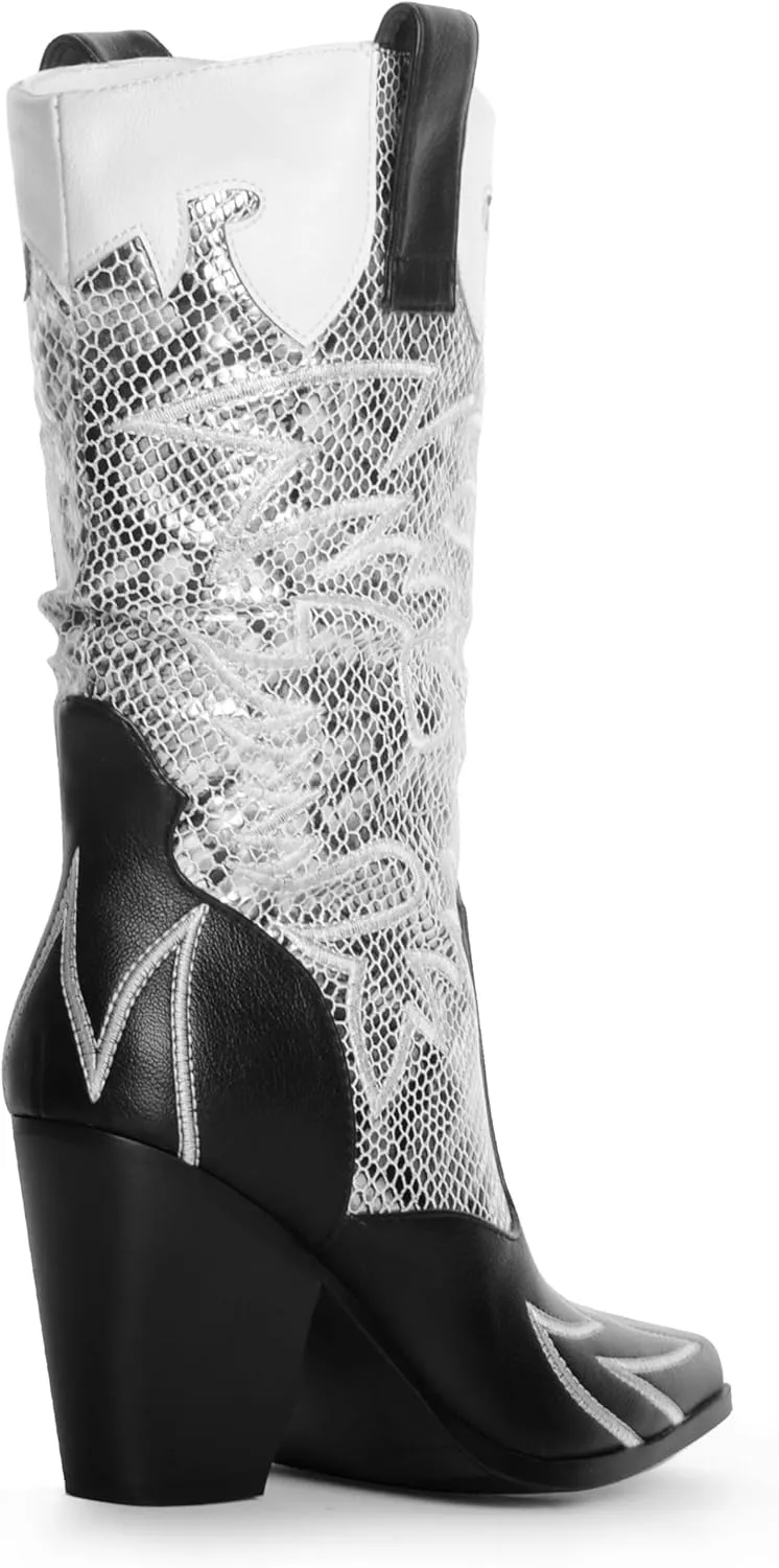 ANN CREEK Women's Contrast Cowboy Boots Cowgirl Mid Calf Boots