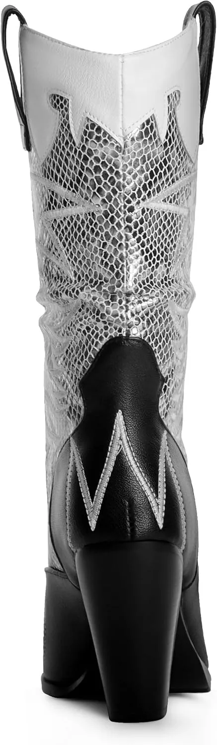 ANN CREEK Women's Contrast Cowboy Boots Cowgirl Mid Calf Boots