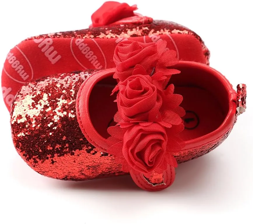 Antheron Baby Girls Mary Jane Flats Soft Sole Infant Moccasins Floral Sparkly Toddler Princess Dress Shoes