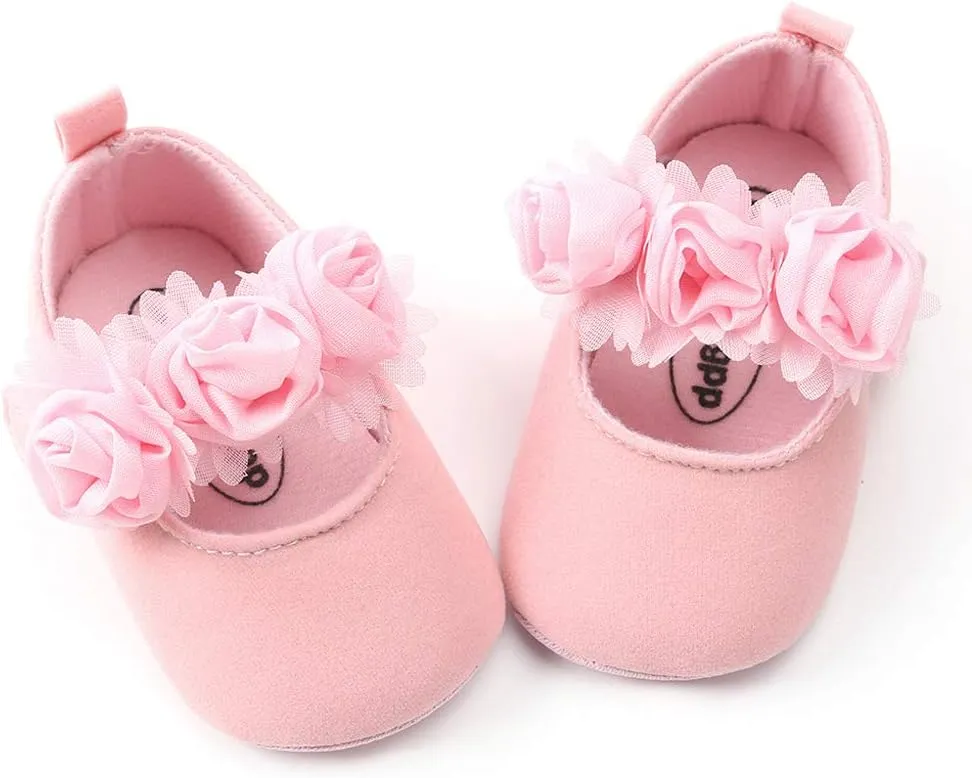 Antheron Baby Girls Mary Jane Flats Soft Sole Infant Moccasins Floral Sparkly Toddler Princess Dress Shoes