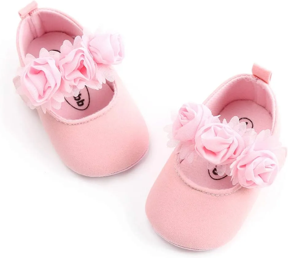 Antheron Baby Girls Mary Jane Flats Soft Sole Infant Moccasins Floral Sparkly Toddler Princess Dress Shoes