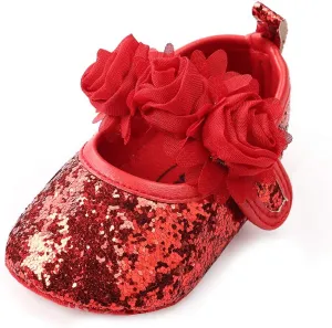 Antheron Baby Girls Mary Jane Flats Soft Sole Infant Moccasins Floral Sparkly Toddler Princess Dress Shoes