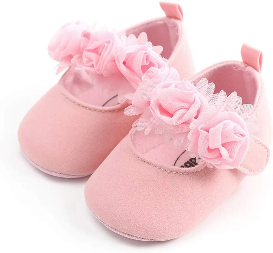 Antheron Baby Girls Mary Jane Flats Soft Sole Infant Moccasins Floral Sparkly Toddler Princess Dress Shoes