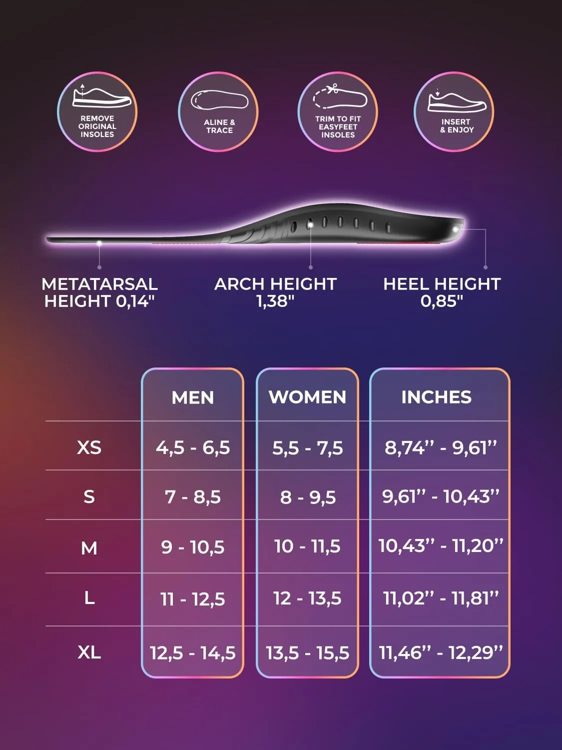 Anti-Fatigue Plantar Fasciitis Shoe Insoles - High Arch Support Insoles - Inserts Orthotics Men Women - Heel Arch Feet Pain Flat Feet - Work Boot Inserts Hiking Running