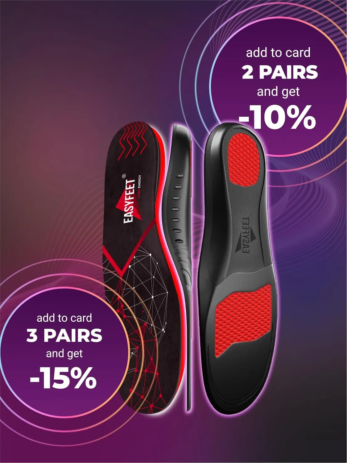 Anti-Fatigue Plantar Fasciitis Shoe Insoles - High Arch Support Insoles - Inserts Orthotics Men Women - Heel Arch Feet Pain Flat Feet - Work Boot Inserts Hiking Running