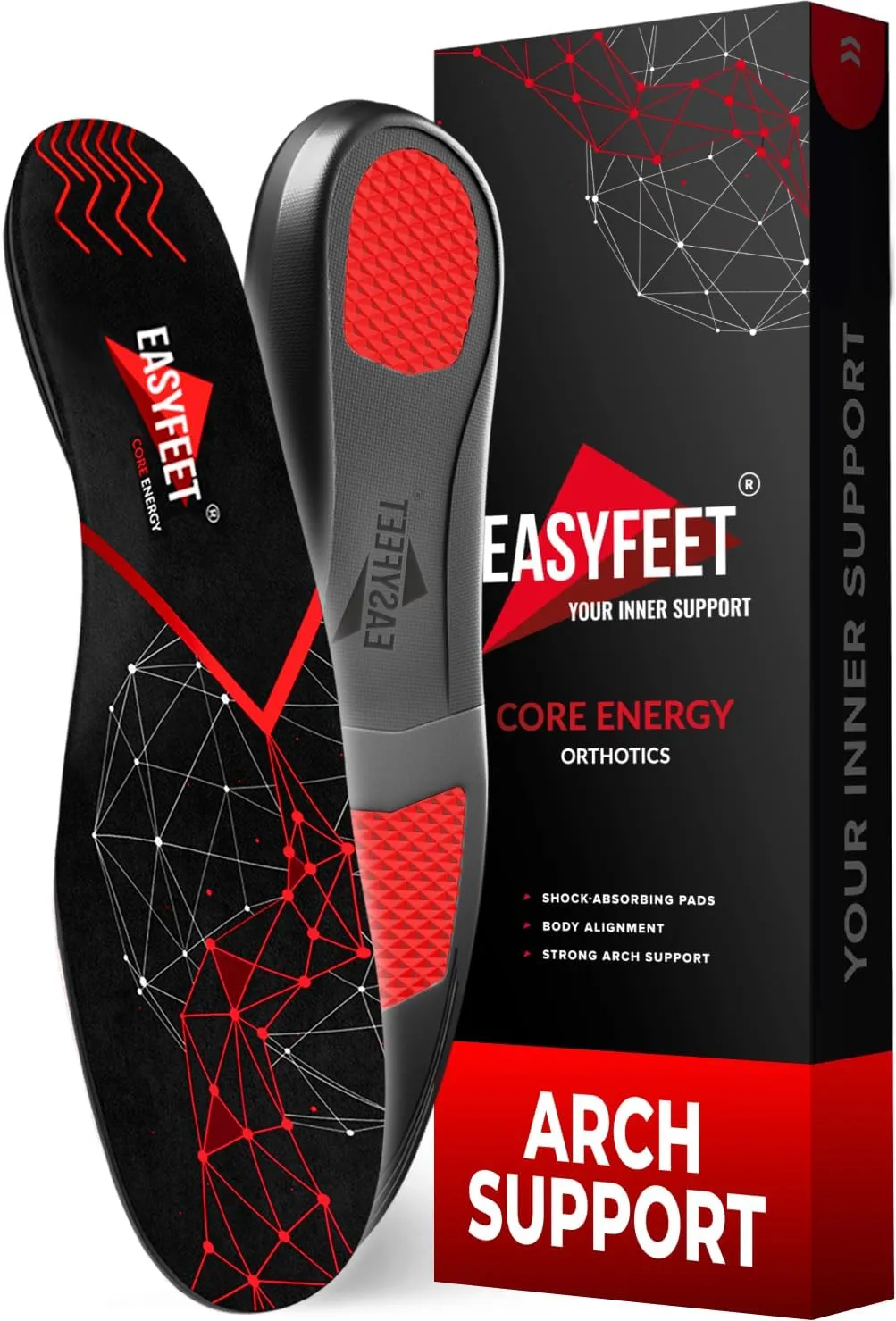 Anti-Fatigue Plantar Fasciitis Shoe Insoles - High Arch Support Insoles - Inserts Orthotics Men Women - Heel Arch Feet Pain Flat Feet - Work Boot Inserts Hiking Running