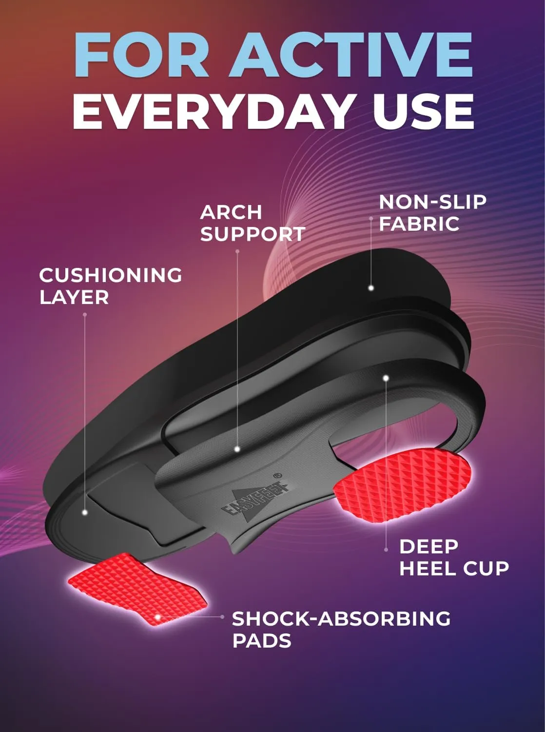 Anti-Fatigue Plantar Fasciitis Shoe Insoles - High Arch Support Insoles - Inserts Orthotics Men Women - Heel Arch Feet Pain Flat Feet - Work Boot Inserts Hiking Running