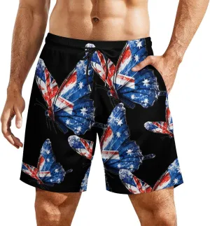 Australian Flag Butterfly Men's Swim Trunks Quick Dry Board Shorts Swimwear Beach Shorts with Compression Liner
