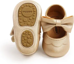 Babelvit Baby Girls Premium Bowknot Mary Jane Flats Wedding Princess Dress Baptism Shoes Rubber Sole PU Leather Infant Toddler First Walking Moccasins Crib Shoes