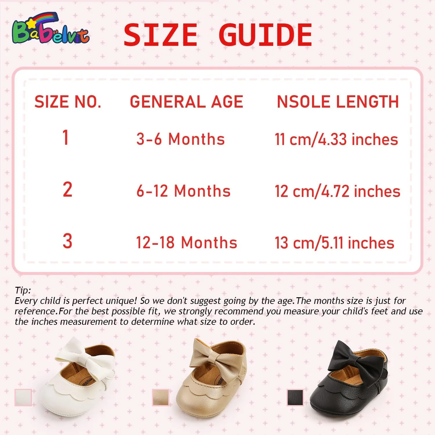Babelvit Baby Girls Premium Bowknot Mary Jane Flats Wedding Princess Dress Baptism Shoes Rubber Sole PU Leather Infant Toddler First Walking Moccasins Crib Shoes