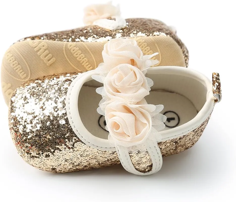 Baby Girl Moccasins Princess Sparkly Mary Jane Dresses Shoes Premium Lightweight Soft Sole Crib Shoes Toddler Shoes