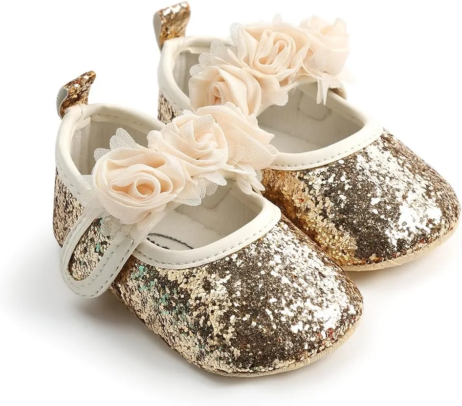 Baby Girl Moccasins Princess Sparkly Mary Jane Dresses Shoes Premium Lightweight Soft Sole Crib Shoes Toddler Shoes